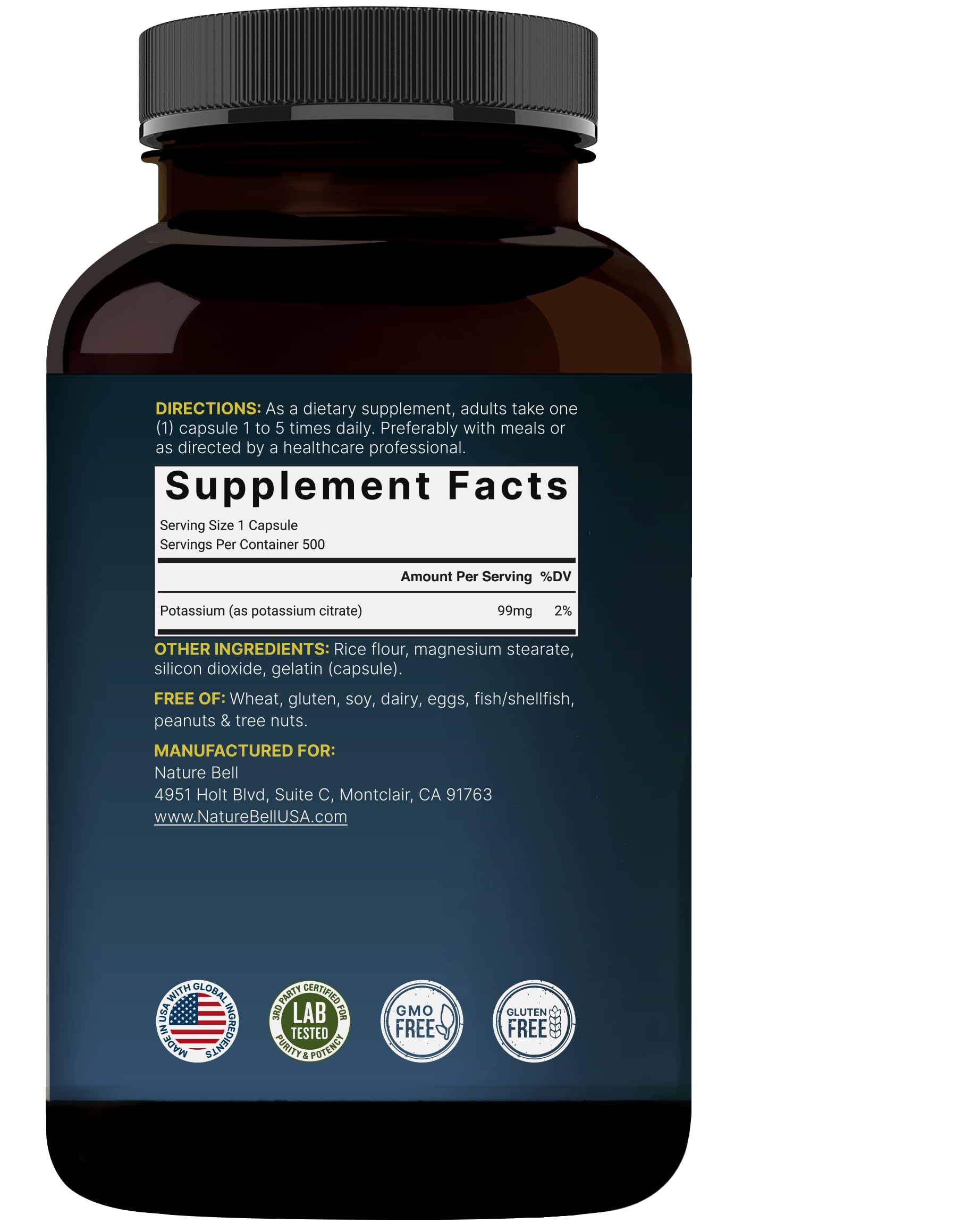 Nutrition facts panel close-up on bottle