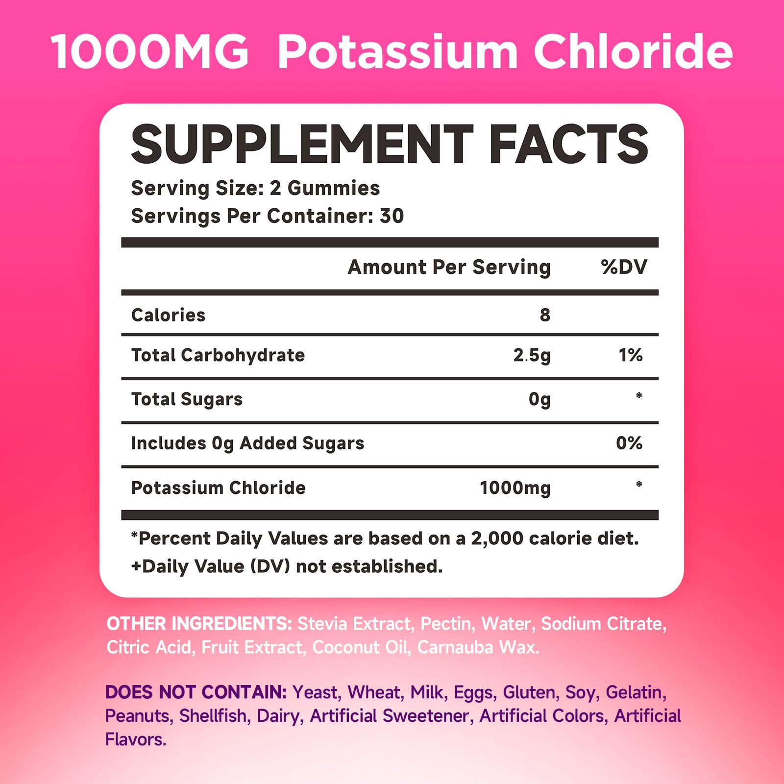 Bottle of potassium gummies raspberry flavor with a side view