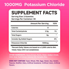 Bottle of potassium gummies raspberry flavor with a side view