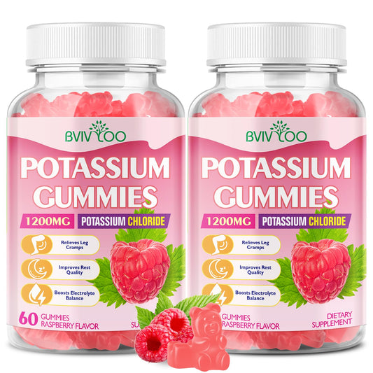 Potassium Gummies Raspberry flavor bottle label