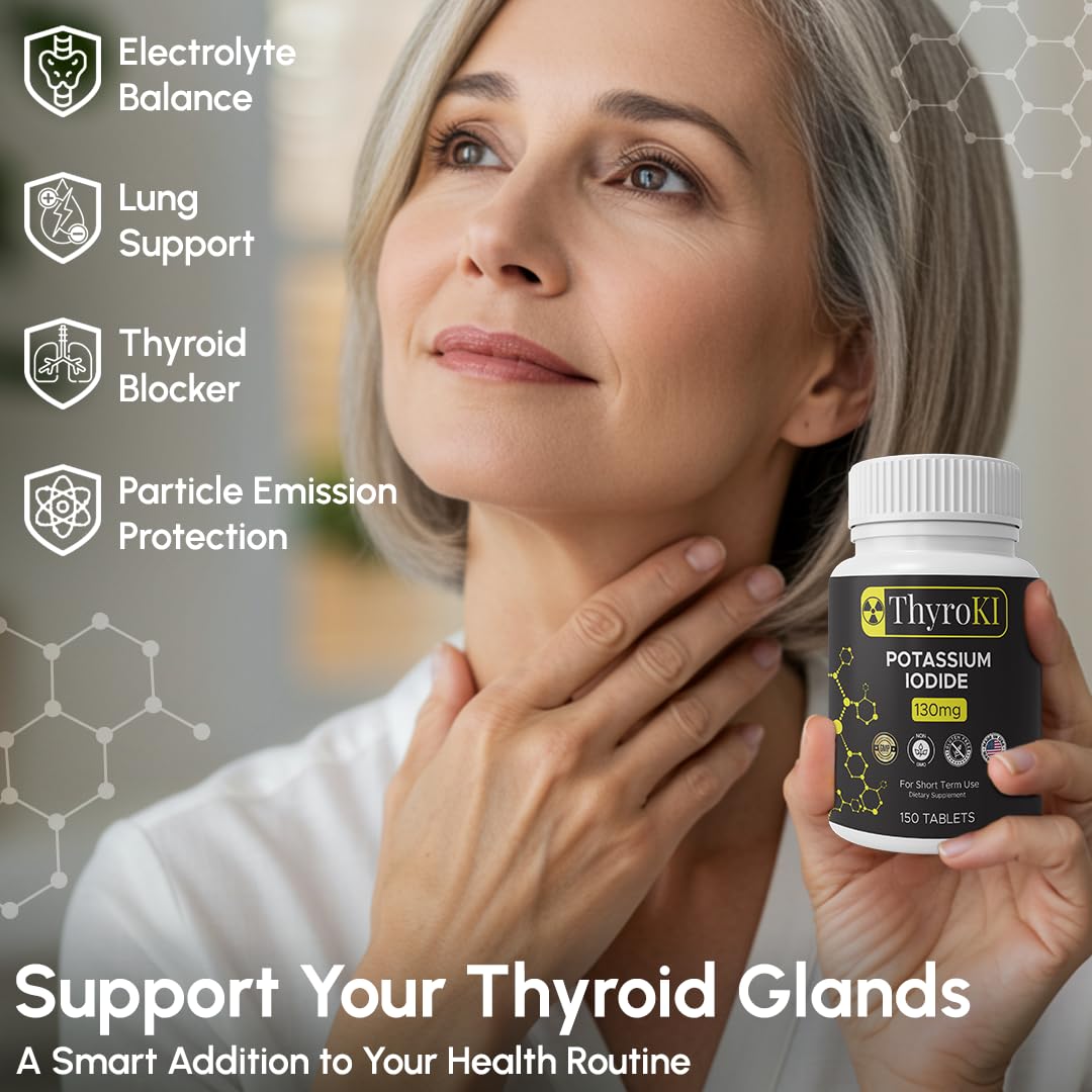 Front view of ThyroKI potassium iodide 130 mg bottle