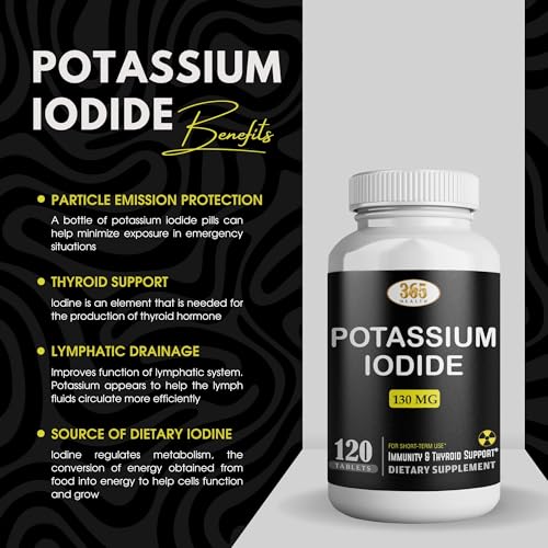 Close-up of 130 mg KI tablets bottle label