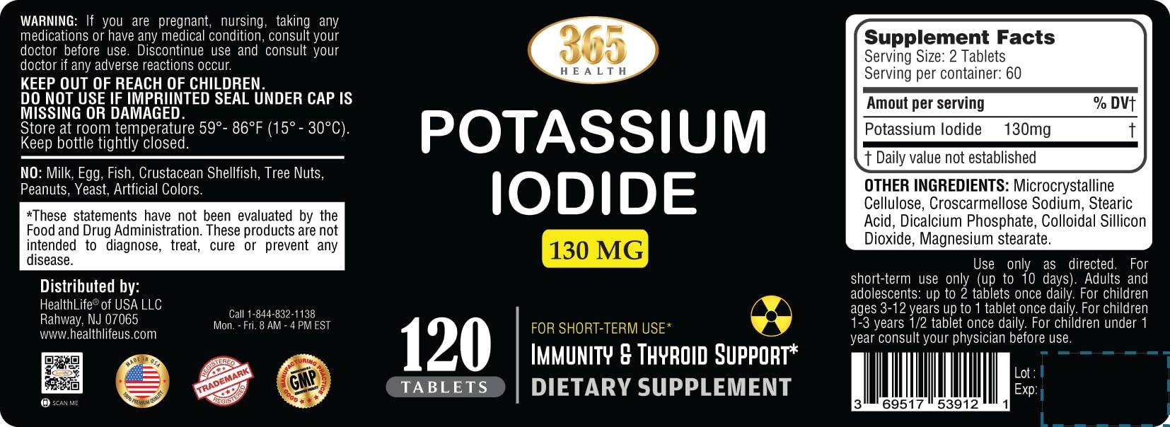 Storage and care for potassium iodide 130 mg bottles