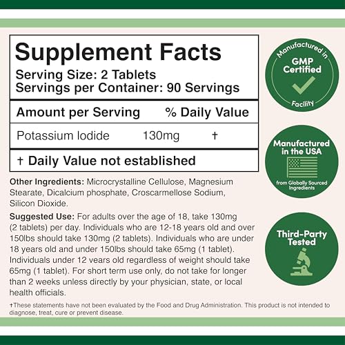 USA-made potassium iodide 130 mg tablets with quality control