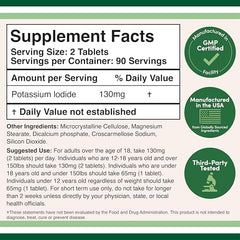Packaging and label of potassium iodide 130 mg tablets
