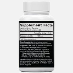 Front view of potassium iodide tablets bottle label
