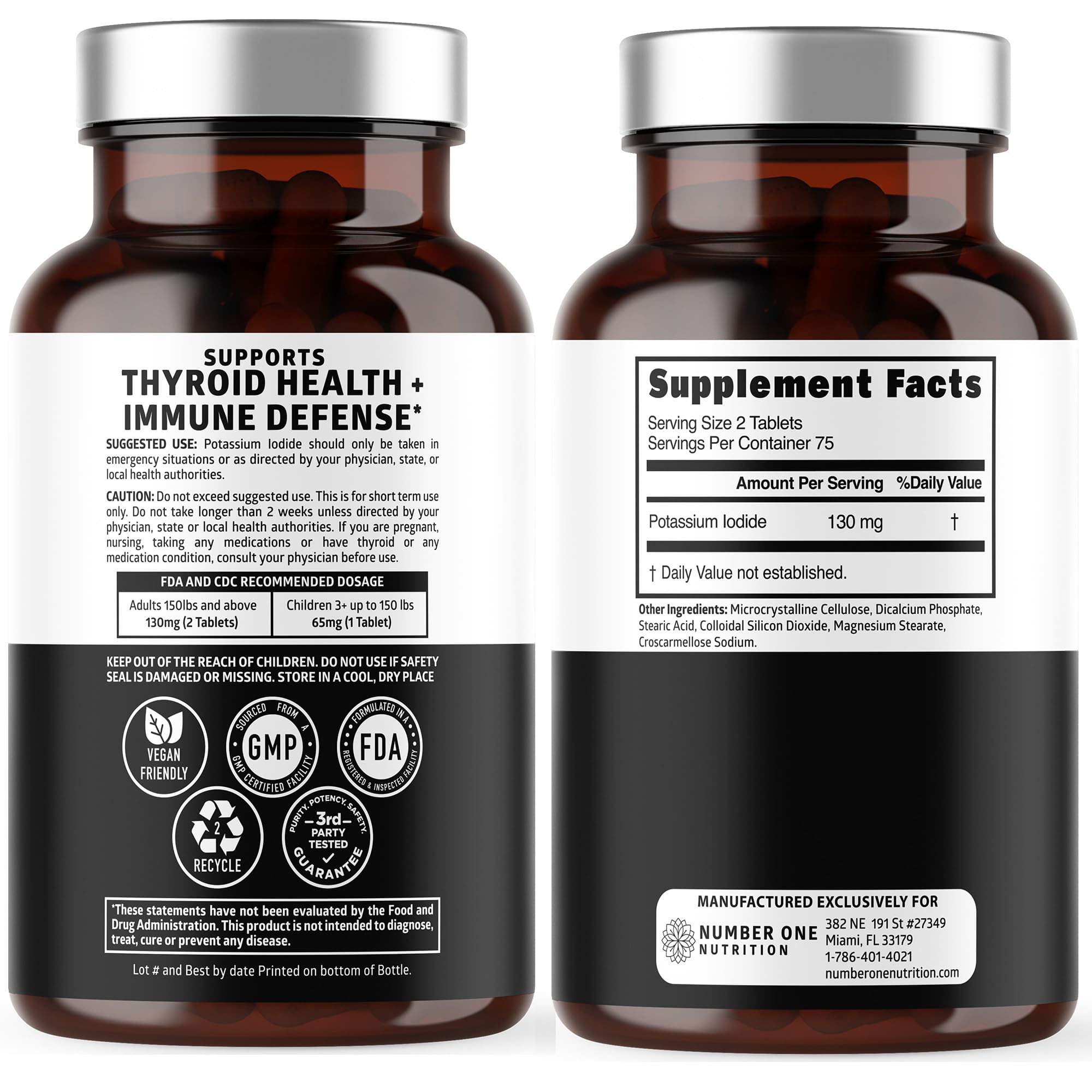 Back label with supplement facts for the potassium iodide tablets