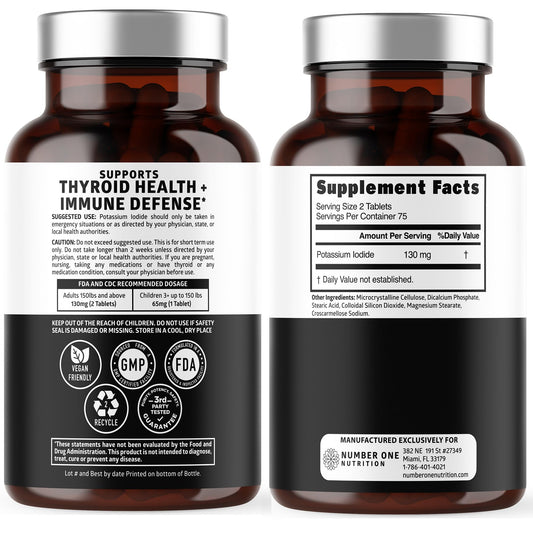 Back label with supplement facts for the potassium iodide tablets