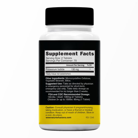 Divisible 130 mg potassium iodide tablets for adults and children