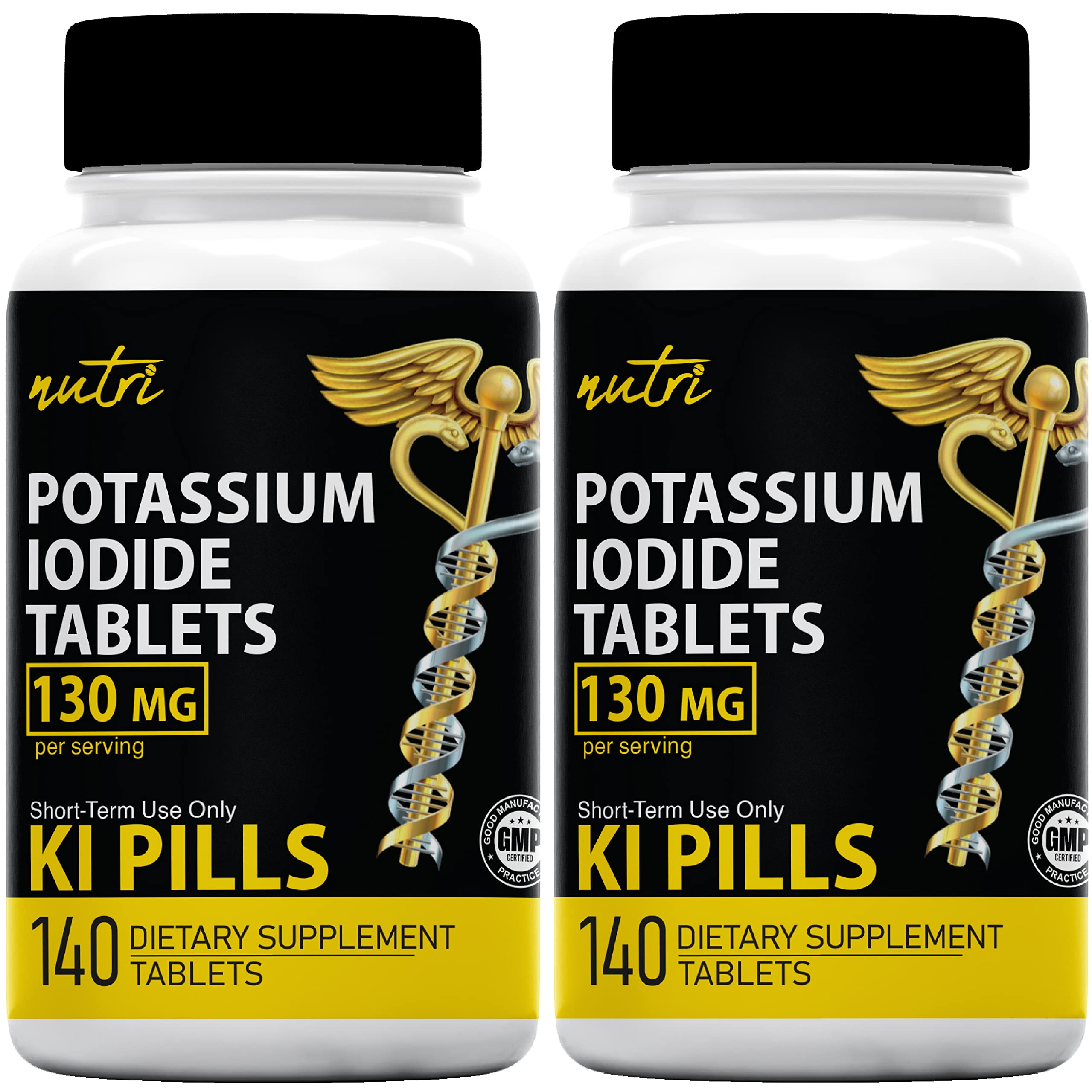 Front view of Potassium Iodide Tablets 130 mg bottle with 280 tablets total