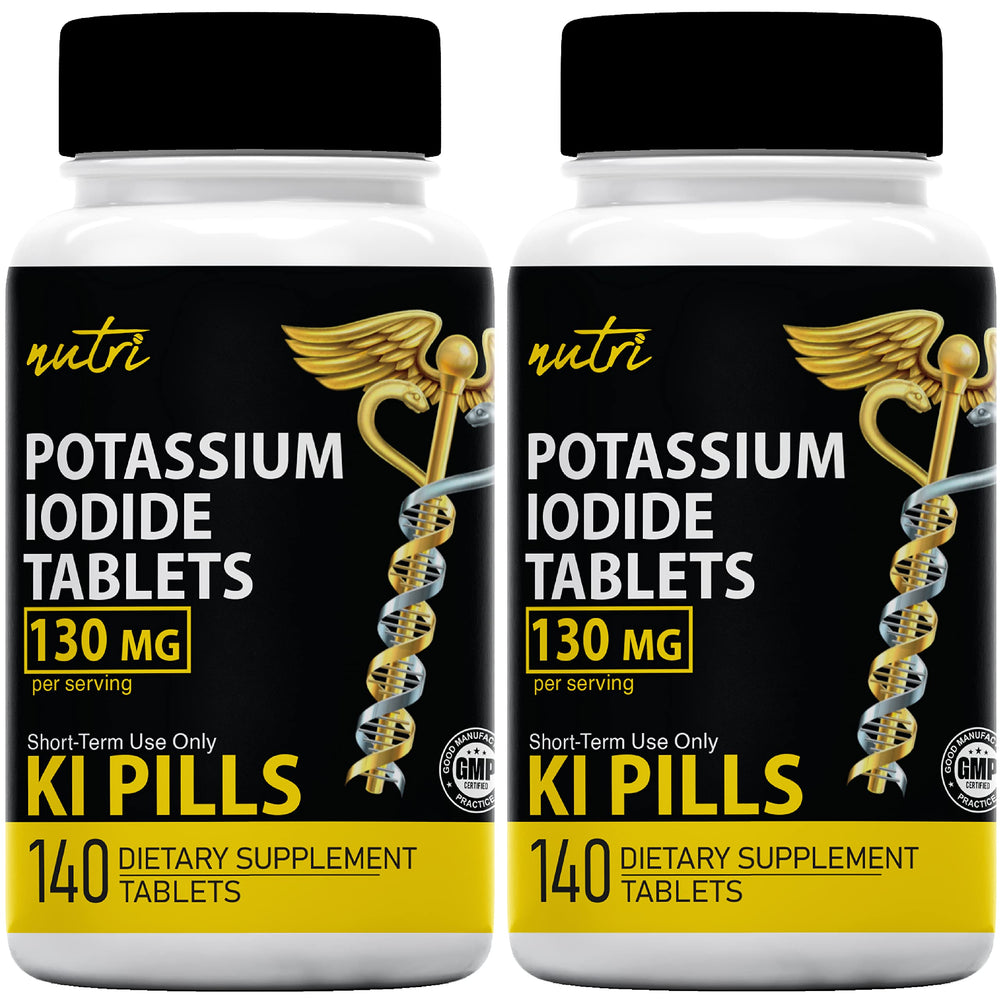 Front view of Potassium Iodide Tablets 130 mg bottle with 280 tablets total