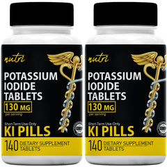 Front view of Potassium Iodide Tablets 130 mg bottle with 280 tablets total