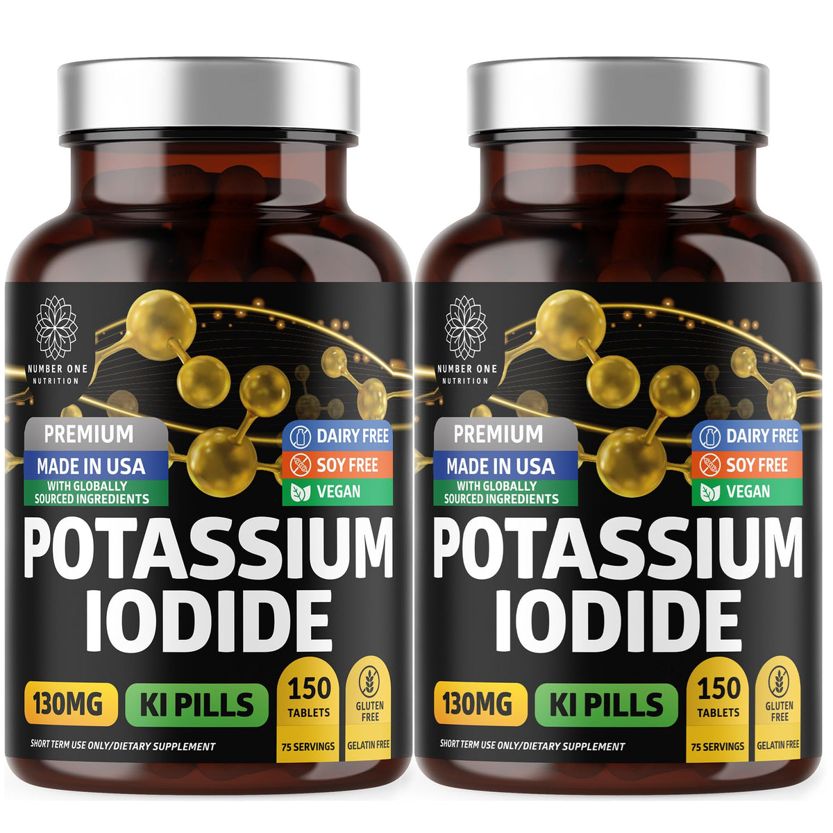 Front view of Premium Potassium Iodide Tablets bottle (130 mg per serving, 300 count)
