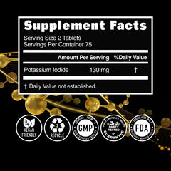 Bottle label highlighting potassium iodide ingredients