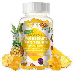 Pineapple-flavored potassium magnesium gummies bottle front