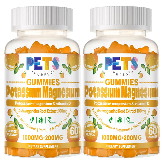 Potassium Magnesium Gummies bottle on kitchen counter