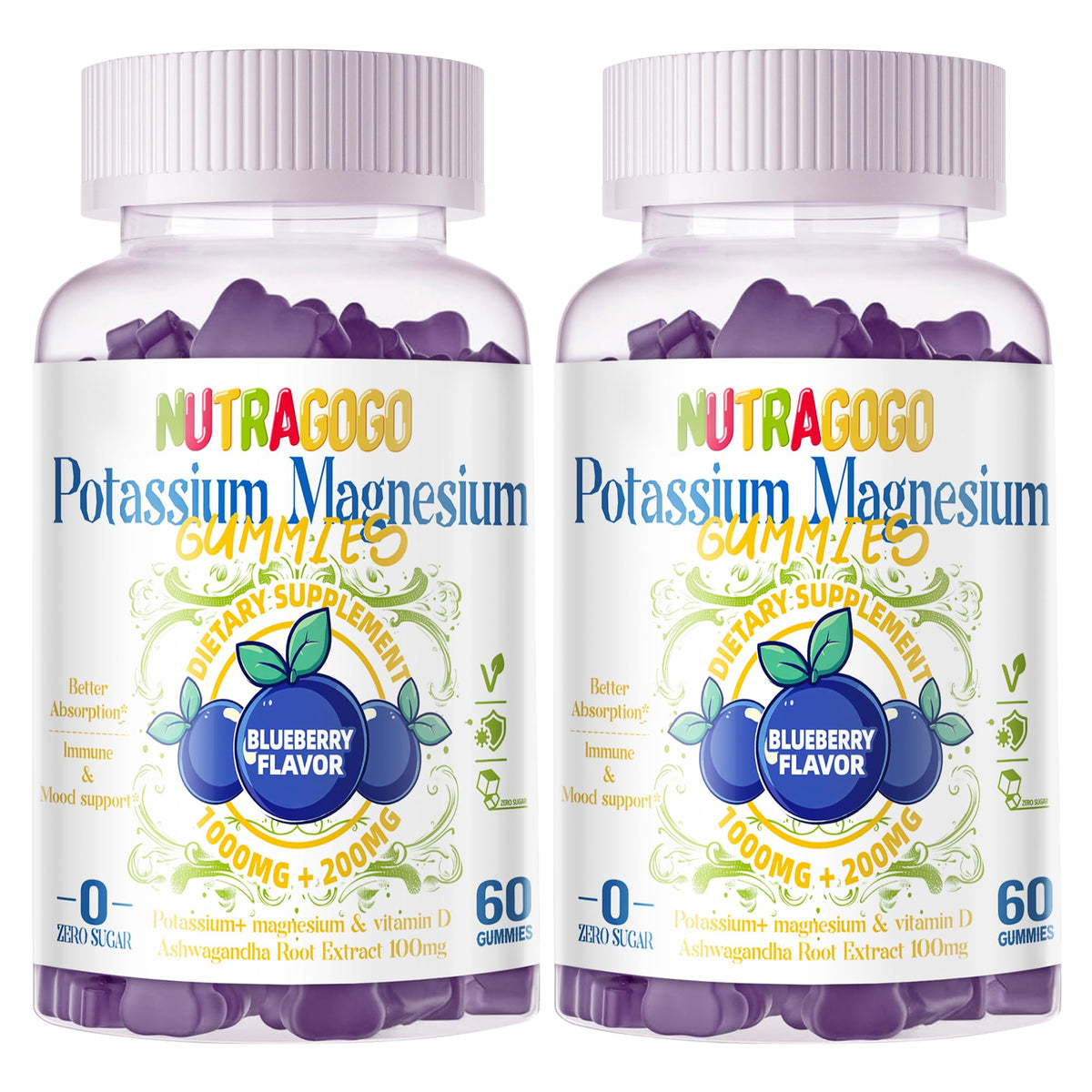 Potassium Magnesium Gummies bottle and label