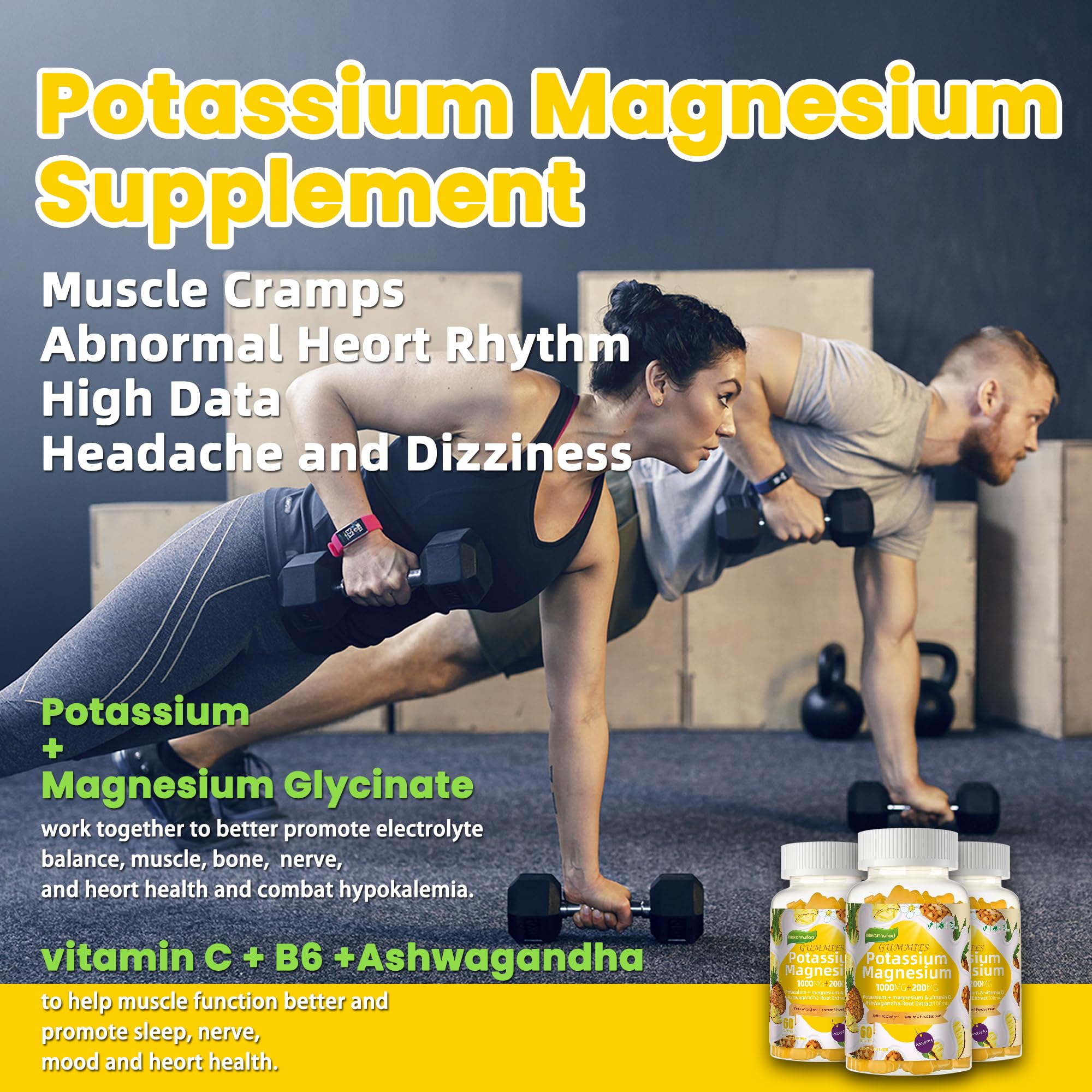 Nutrition facts panel on potassium magnesium gummies bottle