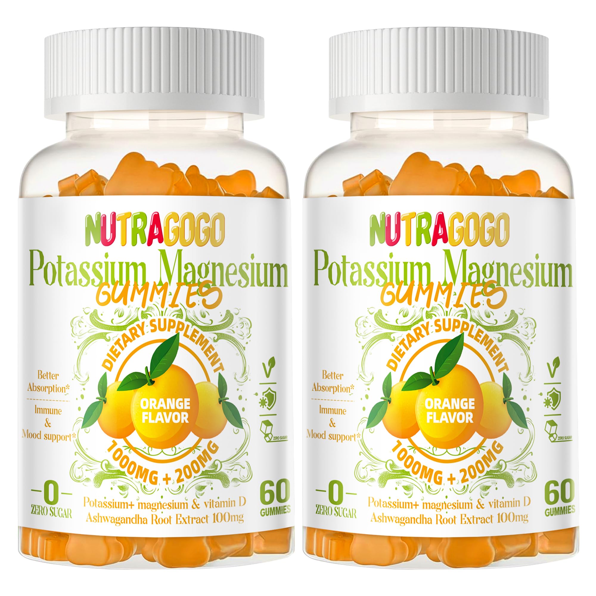 Potassium Magnesium Gummies with Ashwagandha bottle and label