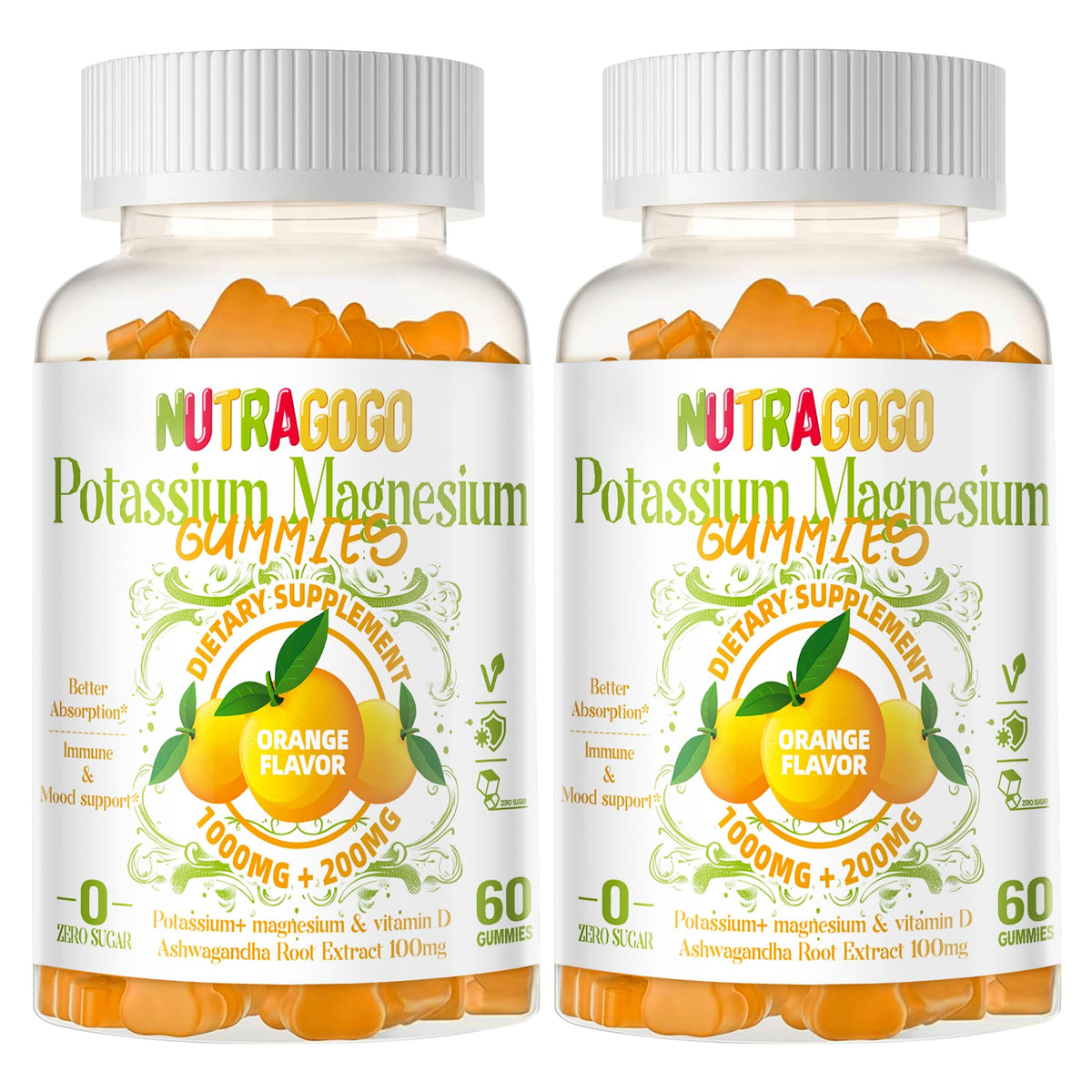 Potassium Magnesium Gummies with Ashwagandha bottle and label