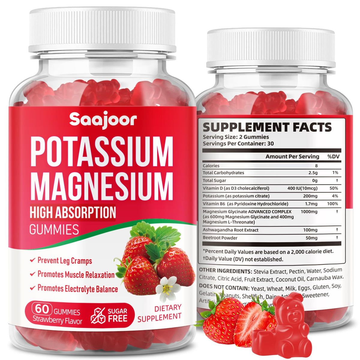 Front view of Potassium Magnesium Gummies bottle