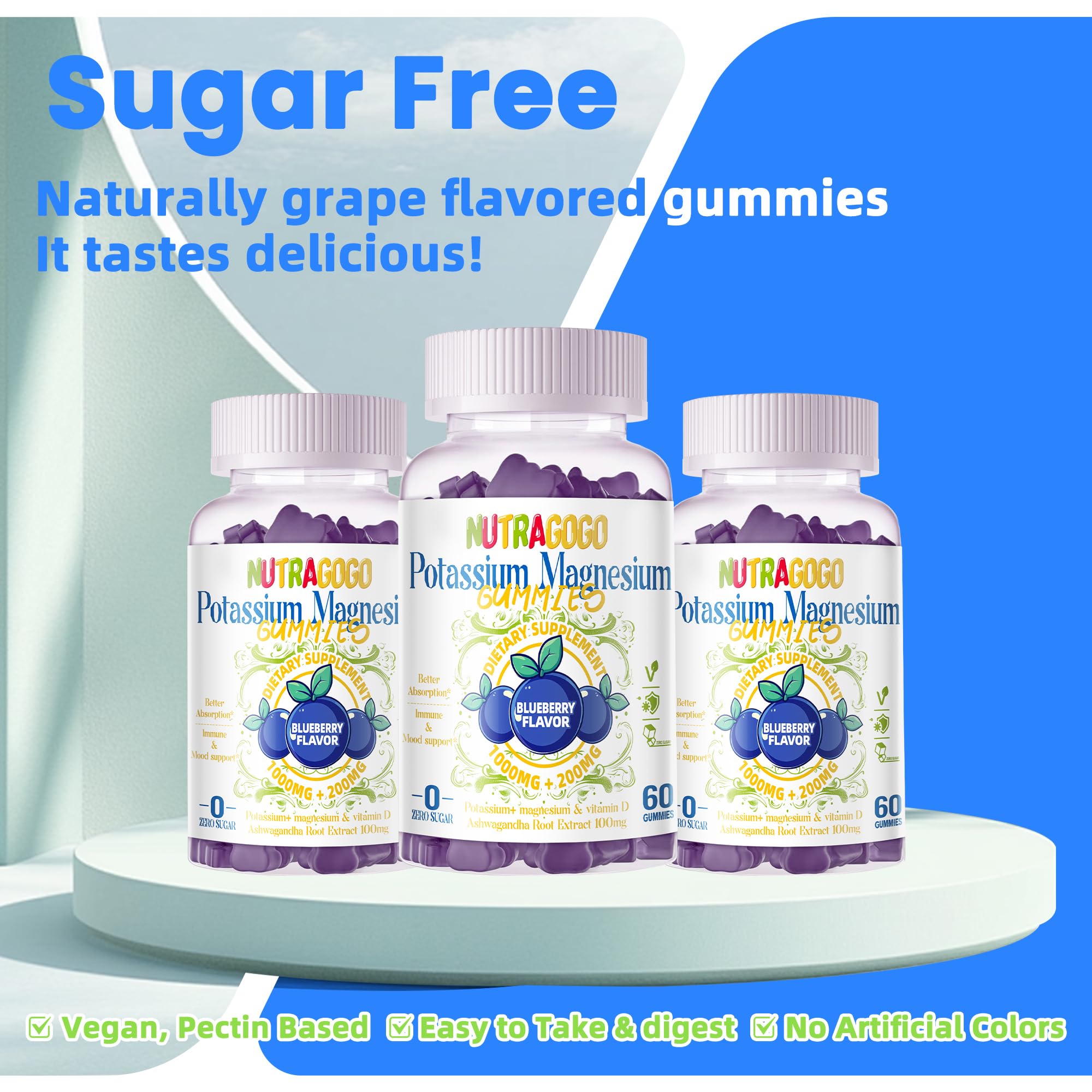 Sugar-free blueberry gummies being chewed