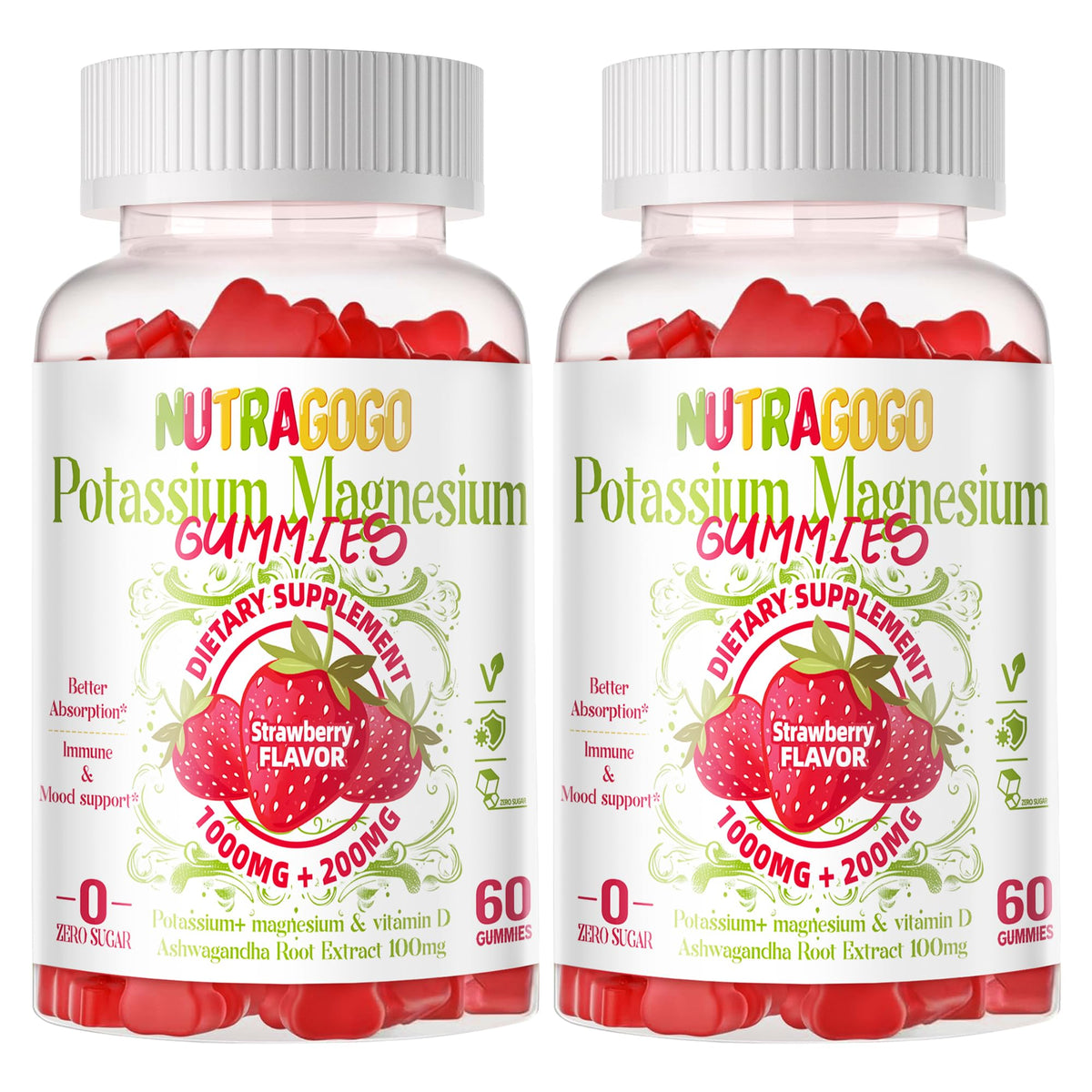 Front view of Potassium Magnesium Gummies bottle