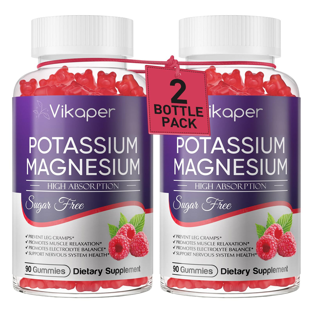Potassium Magnesium Gummies Raspberry flavor bottle label