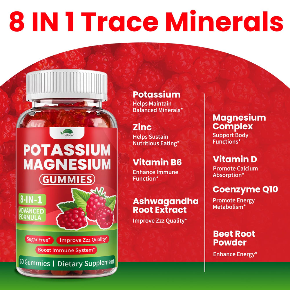 Chewable potassium magnesium raspberry gummies