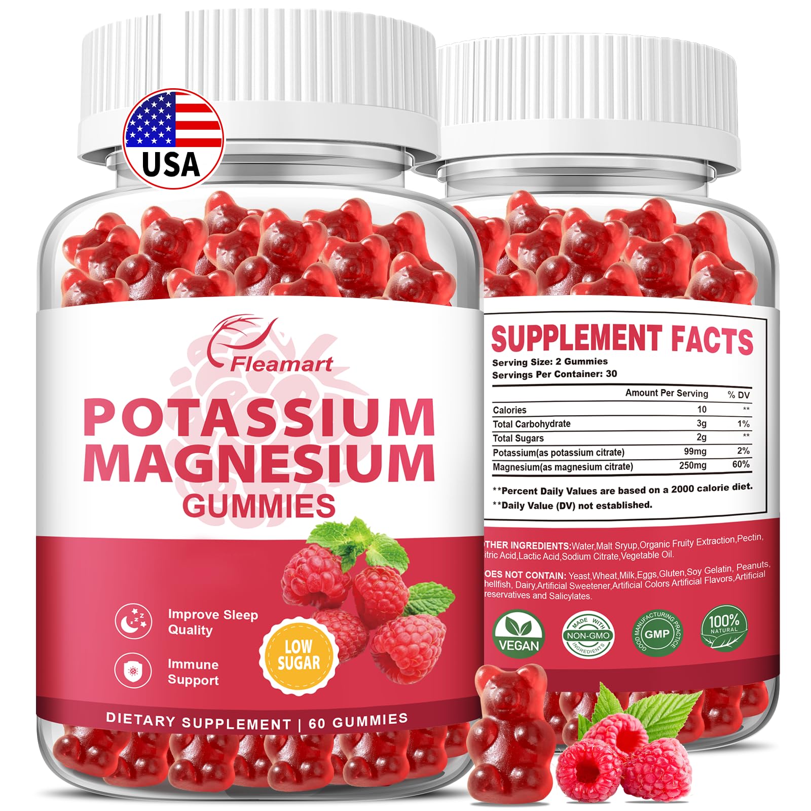 Potassium Magnesium Gummies Raspberry 60 Gummies 2 Pack hero image