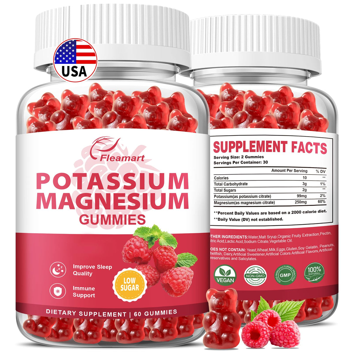Potassium Magnesium Gummies Raspberry 60 Gummies 2 Pack hero image