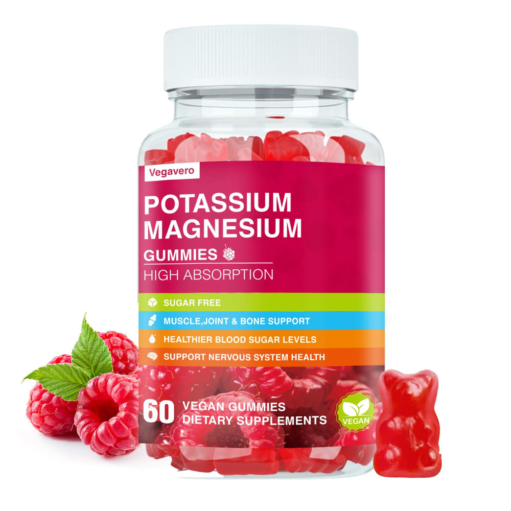 Potassium Magnesium Gummies Raspberry flavor bottle front