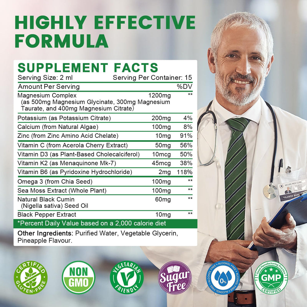 Close-up of pineapple flavor label on potassium magnesium supplement bottle