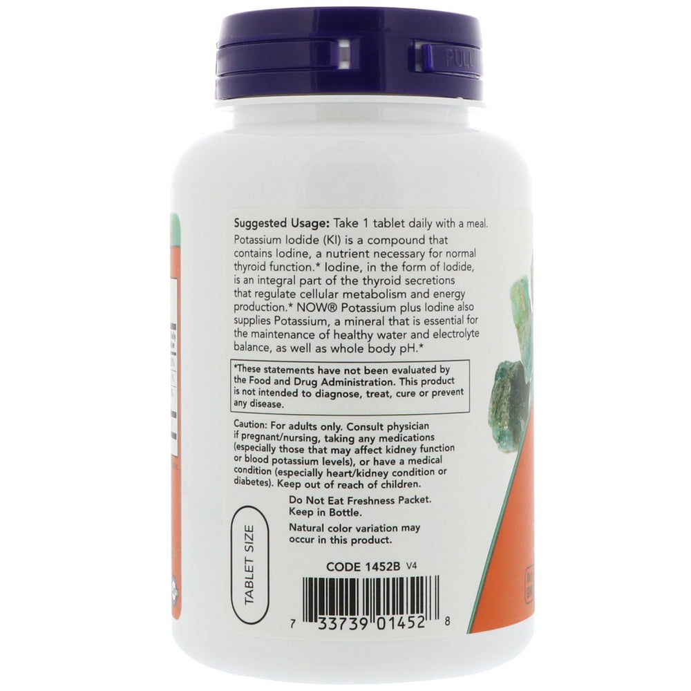 Nutrition facts and UPC 733739014528 for Now Foods Potassium Plus Iodine 180 Tablets