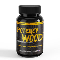 Potency Wood herbal supplement bottle with label