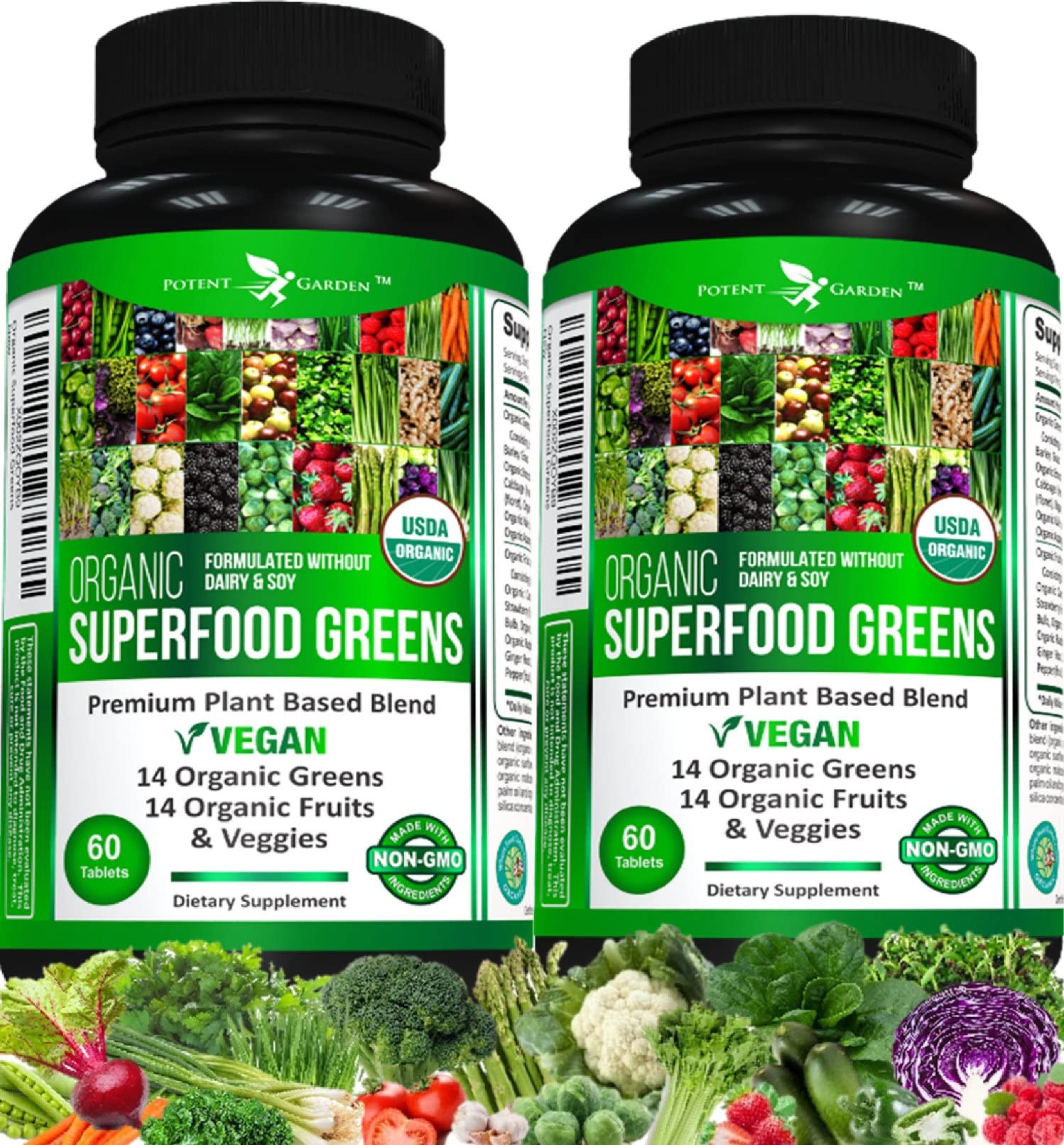 Front view of Potent Garden Organic Superfood Greens 2-Pack bottle