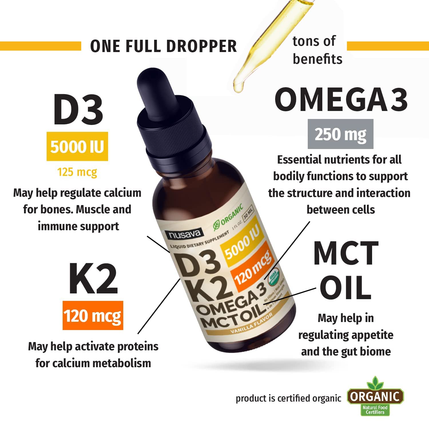 Potent liquid Vitamin D3 K2 for immune and bone support