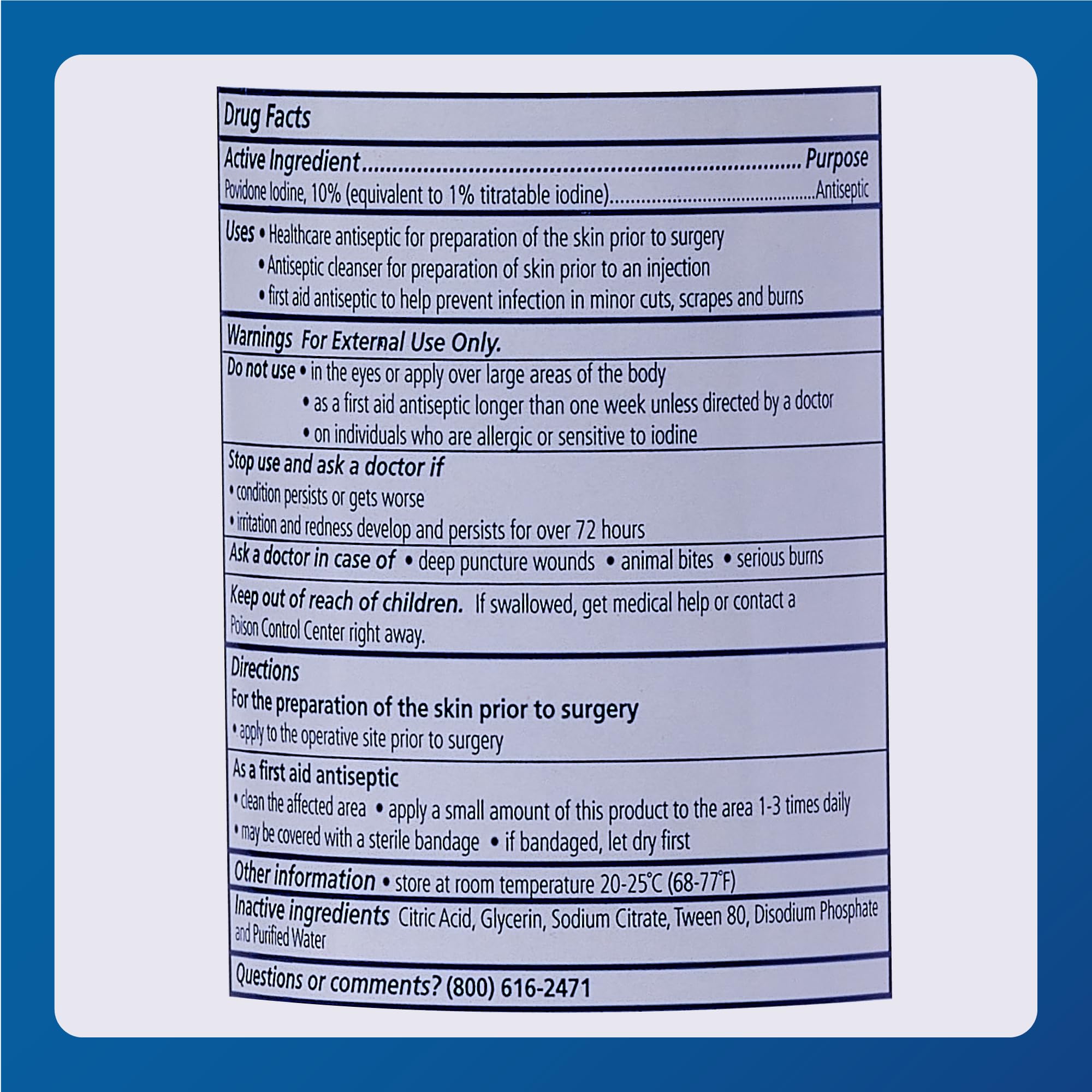Front label on povidone-iodine topical solution bottle