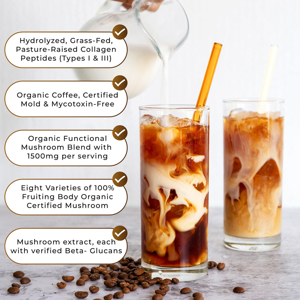 Grass-Fed Collagen Types I & III bottle beside coffee