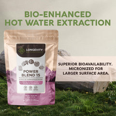 Close-up of Power 15 mushroom powder texture