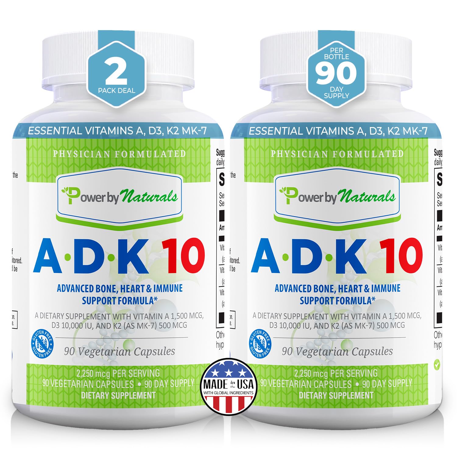 Front view of Power By Naturals ADK 10 bottle
