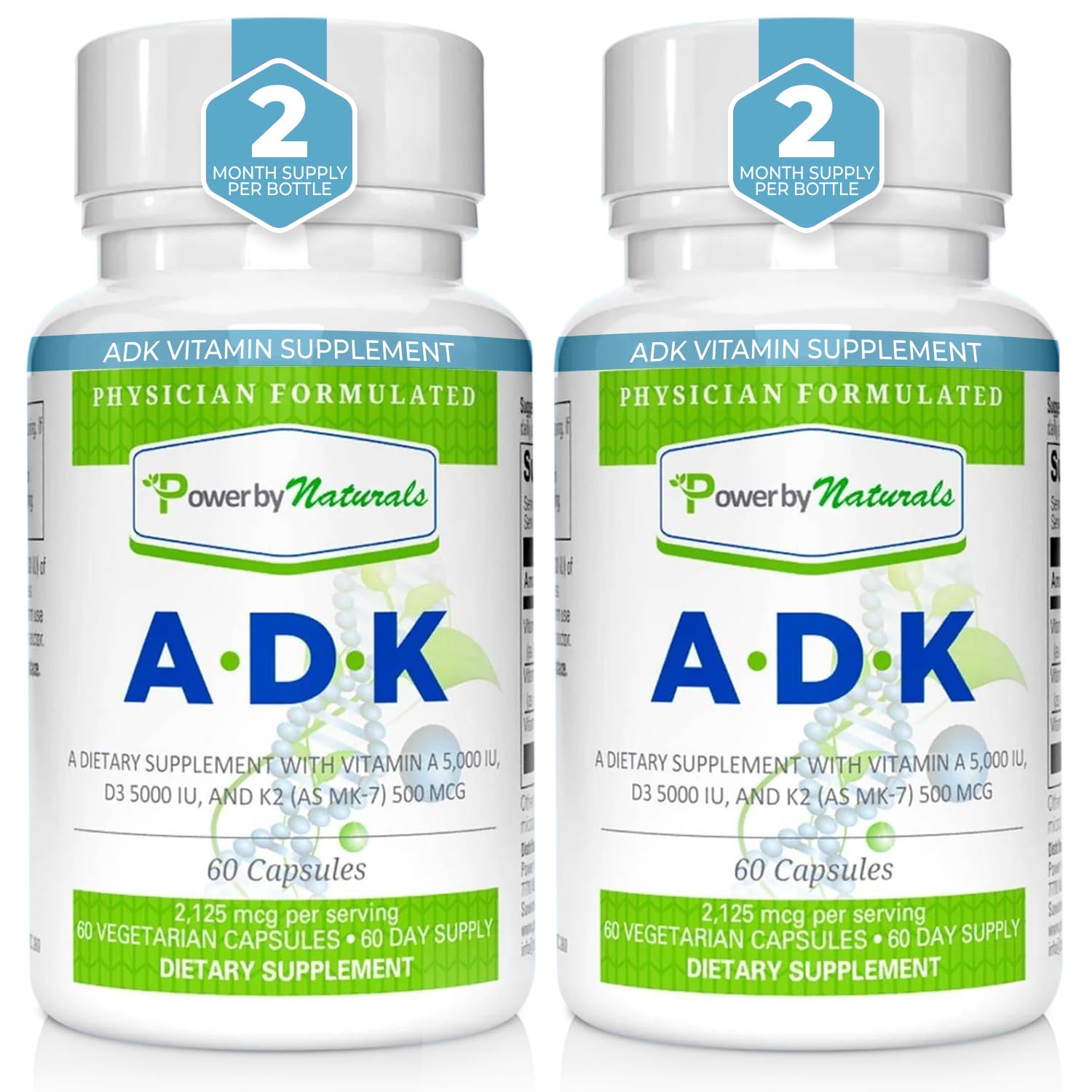 Power By Naturals ADK vitamin supplement bottle – front view