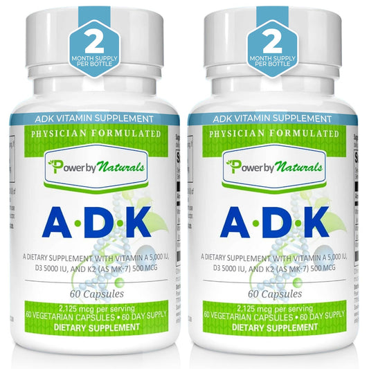 Power By Naturals ADK vitamin supplement bottle – front view
