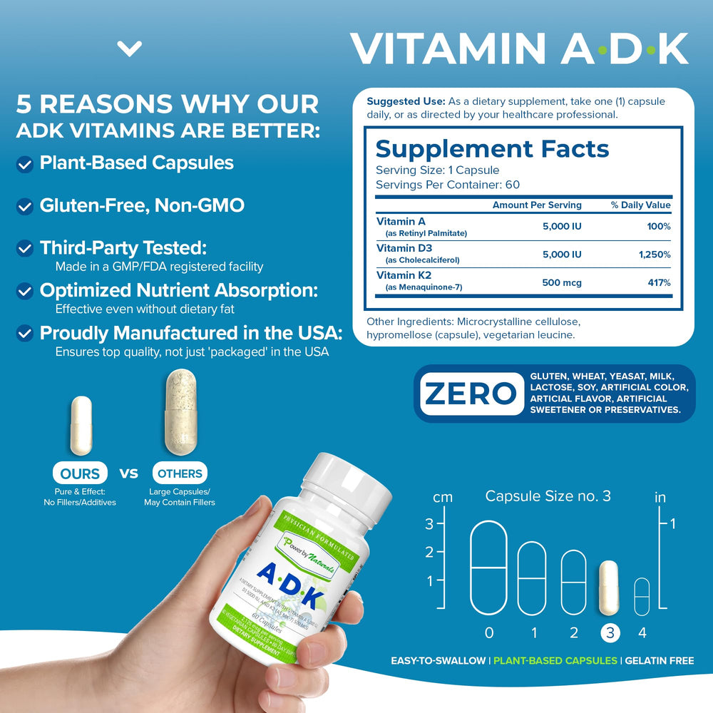 Close-up of dosage information for ADK supplement