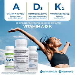 ADK vitamin bottle label showing A D3 K2 5000 IU