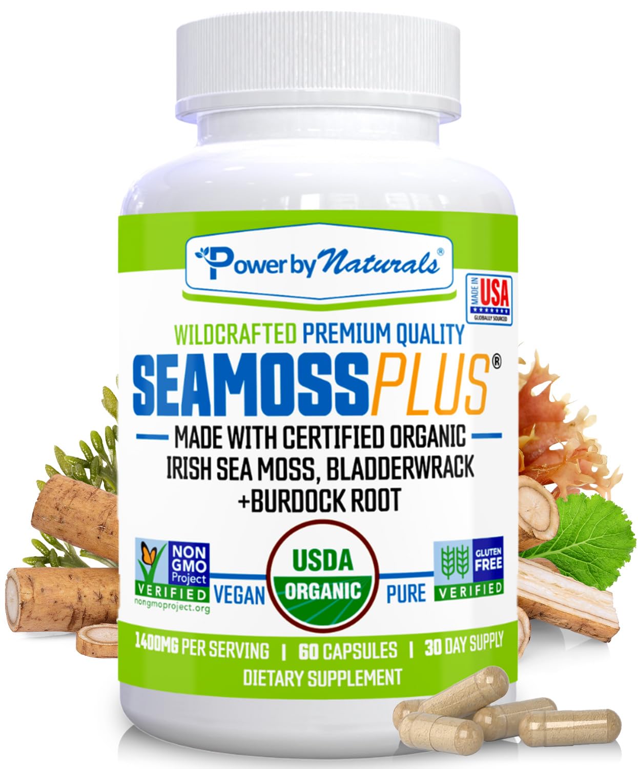 Power By Naturals SeaMoss Plus bottle front view