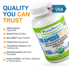 Vegan and gluten-free labeling on SeaMoss Plus
