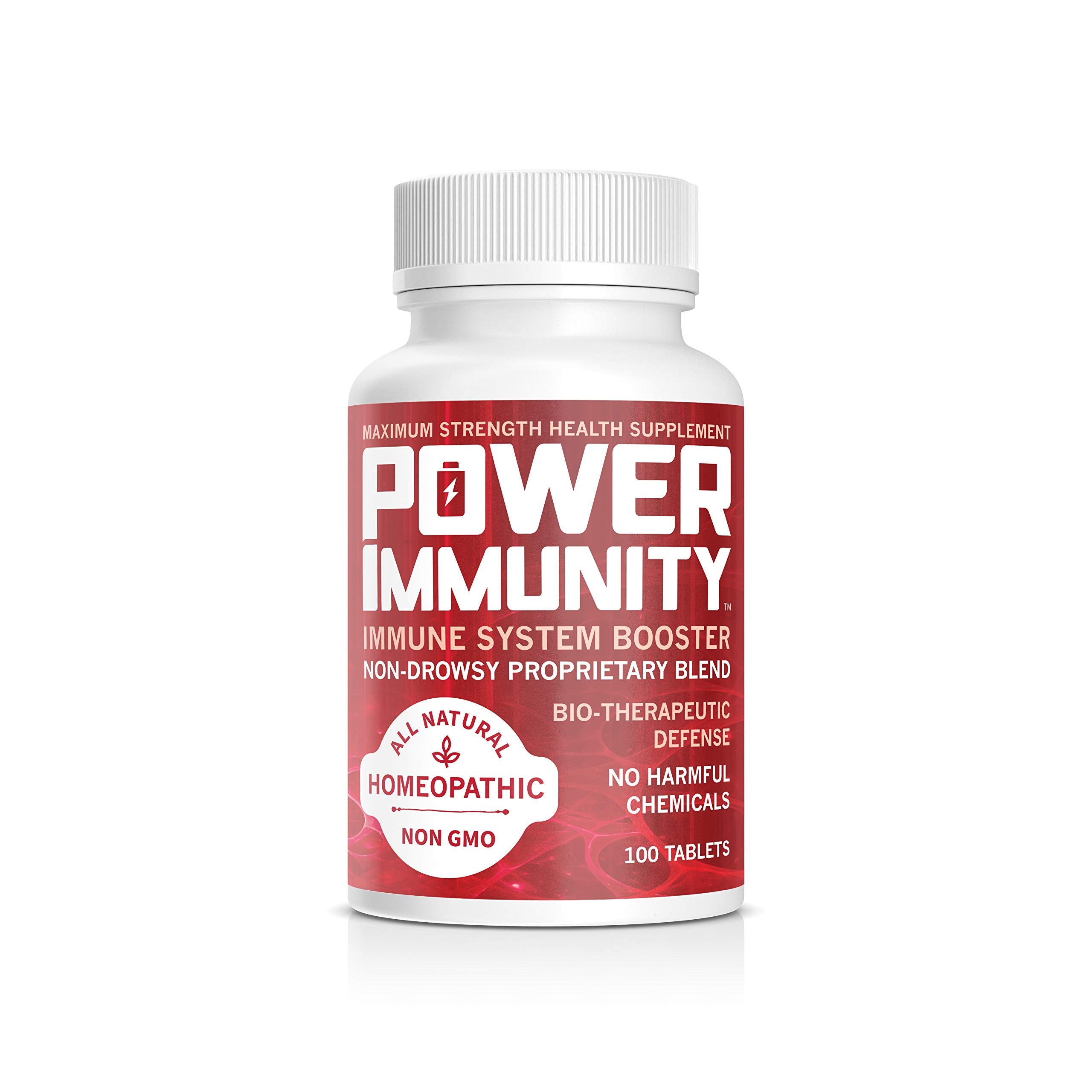 Power Immunity bottle label with product name and details.