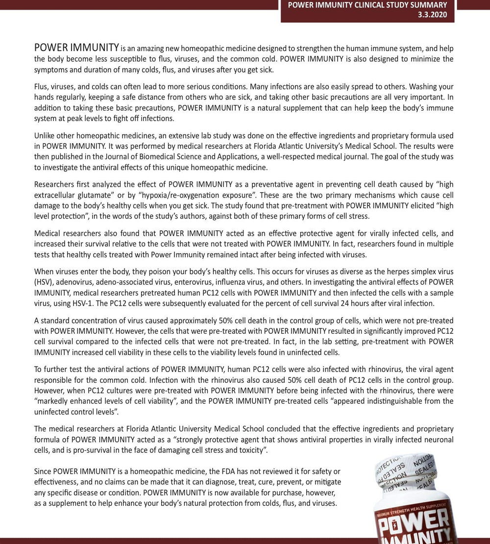 Power Immunity manufactured in the United States label.