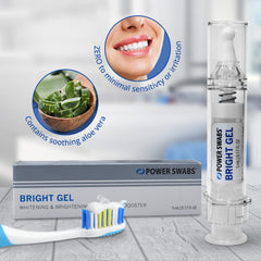 Close-up of Power Swabs Bright Gel being applied to teeth